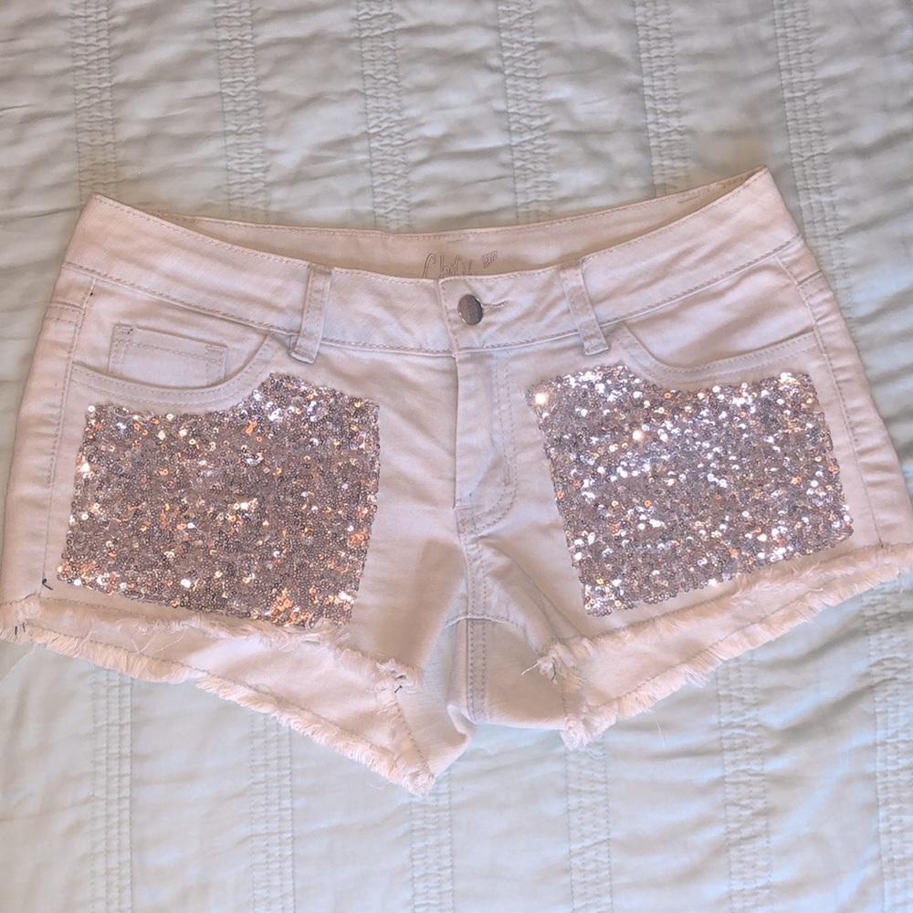 Chiqle Sequin Denim Short Shorts  Size M